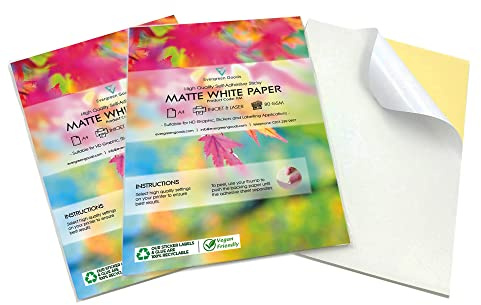Evergreen Goods Aufkleberpapier, A4, Weiß, matt, für Tintenstrahl- und Laserdrucker, selbstklebende Rückseite, zum Erstellen von Produktetiketten, für Kunst und Handwerk, 500 Blatt