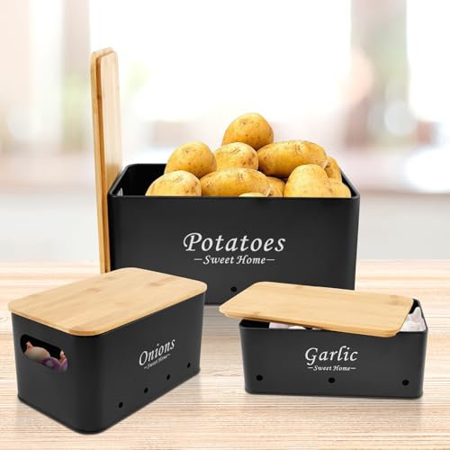 BUTORY Aufbewahrungsdose für Kartoffeln mit Zwiebel, 3 Stück (Set schwarz - 3)
