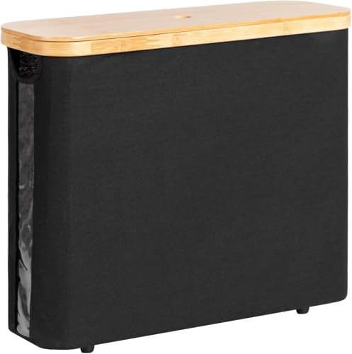 POFIBO Toilettenpapier Aufbewahrung, Klopapier Aufbewahrung mit Bambusdeckel und Griff, wasserdichte Foldable Aufbewahrungsbox für Badezimmer Aufbewahrung & Organisation für 12 Papierrollen (schwarz)