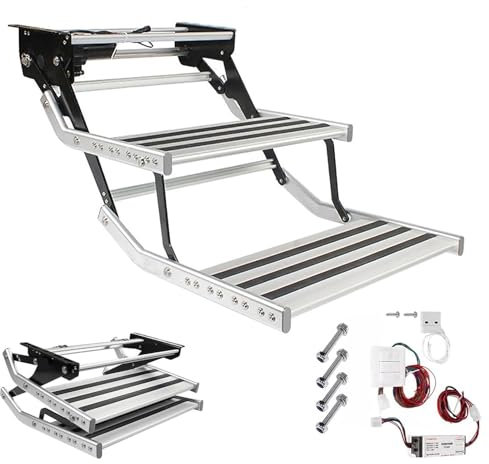 DDZJTPP Wohnwagen Trittstufe Klappbar Tritthocker Belastbar Bis 150 Kg - Camping Wohnwagenleiter Rutschfester Für Wohnwagen, Wohnmobile, Lastwagen,2Step(Electric) Led