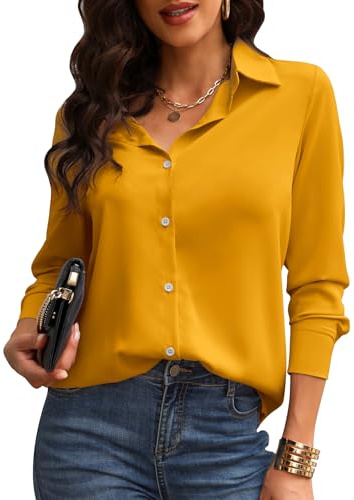 TOMEEK Camicetta da Donna Camicia con Scollo a V Camicie Eleganti a Maniche Lunghe Top Tinta Unita Camicia a Tunica Casual Top da Lavoro con Bottoni
