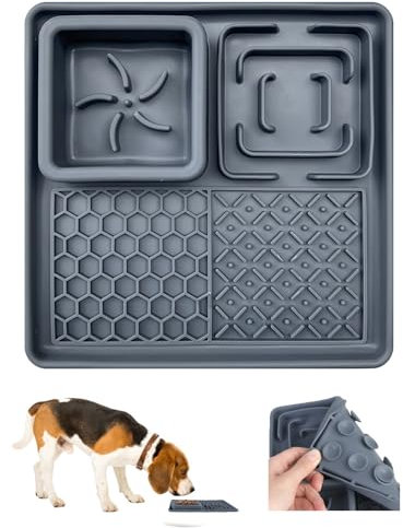 Tapis de Léchage pour Chien et Chat Silicone sans BPA Tapis de Leche pour Chien avec Ventouses Lavable au Lave-Vaisselle Apaisant et Anti-Anxiété Alimentation Lente Promouvoir Santé Dentaire, Gris