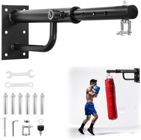 BAKENLON Soporte para Saco de Boxeo, Retráctil & Giratorio 360°, Capacidad de Carga 150 kg, Soporte Saco Boxeo Pared para Gimnasios Domésticos/Garajes/Sótanos