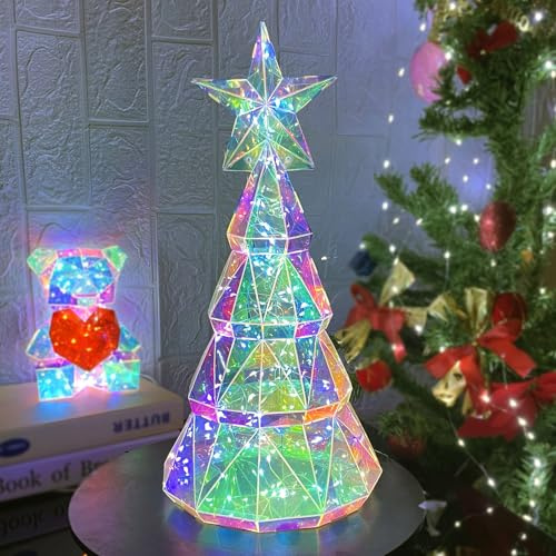 Lampe de table en forme de sapin de Noël – Veilleuse LED à changement de couleur alimentée par USB avec effets lumineux arc-en-ciel, décoration de vacances festive pour la maison, les fêtes