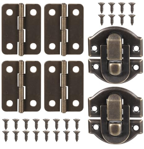 Antique Bronze Wooden Box Hinges and Latches Kit, Zinc Alloy Decorative Hardware for Jewelry Box, Small Cabinet, Craft Projects with Matching Screws