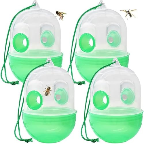 PCMOVILES Pack de 4 Trampas para Avispas y Moscas – Reutilizables, Sin Veneno, Uso Exterior e Interior