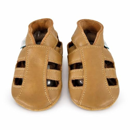 Dotty Fish Sandali in Pelle Barefoot, Suola Morbida - Marrone chiaro 12-18m