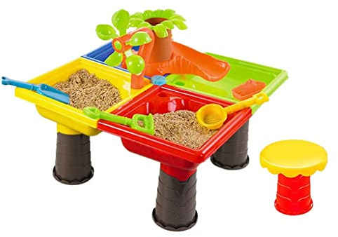 TISHITA Set di Giochi da Spiaggia per Bambini con Tavolo per Sabbia E Acqua, Include Secchiello E Paletta, Facile da Usare, Adatto per Giochi All'aperto, 45x45x35cm