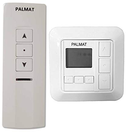 PALMAT Druckknopf Wand Timer mit Empfänger für elektrische Innenjalousien/Vorhänge mit Auf-, Stopp- und Ab-Tasten & 8 Paar Auf- und Zu-Timing-Punkten + 1-Kanal-Funkhandsender
