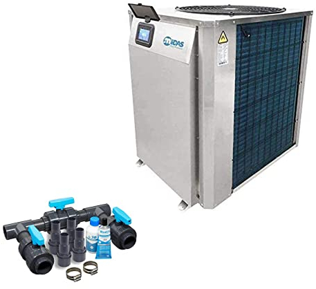 well2wellness Pompa di calore Full-Inverter Mida.Maxx 25 - Riscaldamento per piscina con una capacità di riscaldamento fino a 24,3 kW Plus Bypass Set Basic + copertura