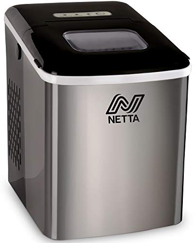 NETTA Ice Maker Machine for Home Use Makes Cubes in 10 Minutes - Large 12kg Capacity 1.8L Tank - No Plumbing Required - Includes Scooper and Removable Basket - Stainless Steel & Black