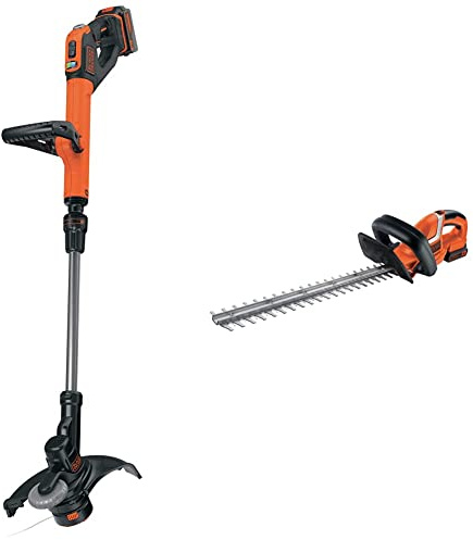 BLACK+DECKER Coupe-Bordures Sans Fil 18V, Coupe-Bordures Electrique 30 cm & Taille-Haies Sans Fil 18V, Taille-Haies Electrique 45 cm avec Batterie 2 Ah, Lame Asymétrique Double Action,Ecartement 18 mm