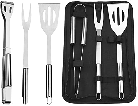 Set di utensili per barbecue,3 pezzi Set di accessori per griglia professionali in acciaio,Kit di utensili per grigliare per barbecue da campeggio Pinza per spatola Forchetta per compleanno