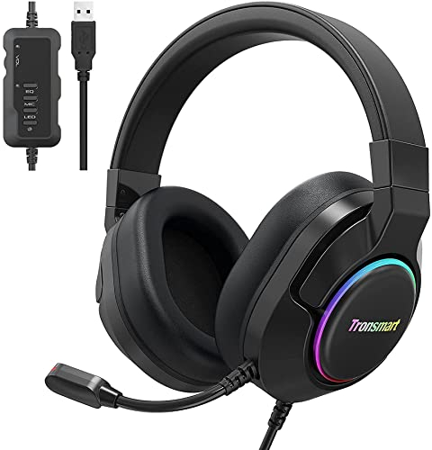 Tronsmart Sparkle Casque Gaming RVB avec Microphone, Virtual 7.1 Casque avec câble, conducteur de 50 mm, Annulation du Bruit, Casque de Jeu pour PS4/5/Switch/Mac/PC