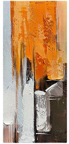 Handgemalte Acrylbilder, Orange Weiße Textur Streifen Farblich Passend Minimalistisch Abstrakt Modern Groß Original Handgemaltes Messer Kunstwerk Gemälde Auf Leinwand Wandkunst Für Home Office