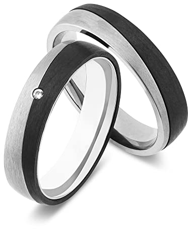 Trauringe, Titan Carbonringe mit Diamant, Partnerringe, Eheringe, Hochzeitsring mit kostenloser Gravur und Etui | 9080