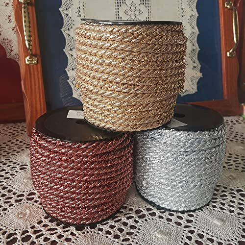 Rotolo mt.20 Diametro mm.8 colore ARGENTO LUREX - Cordone intrecciato prodotto in Italia - Cordoncino cordino passamaneria decorativa nastro corda per il fai da te creativo