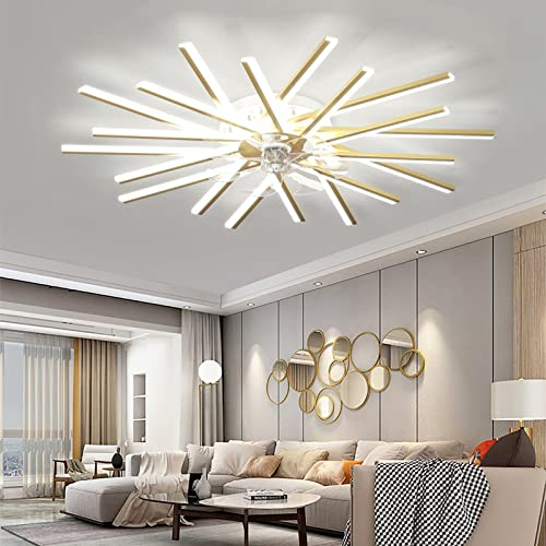 YFouCnd I 100W Ceiling Fan with Light Quiet Ceiling Fan Lights with Remote Control APP Reversible DC 6 Speed Fan Light LED Dimmable Ceiling Fan Light for Living Room Bedroom Dining Room Office,Gold