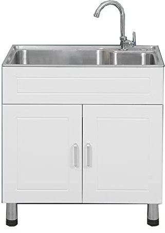 Commercial Sink for Restaurant, Freestanding Kitchen Station Basin w/Faucet,Compartment Free Standing Utility Sink,Unit with Cold and Hot Water Tap for Outdoor ,Easy To Clean. ( Color : Hot And Cold ,