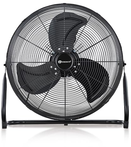 PureMate 20 Chrome Gym Floor Fan with 3 Speeds and Adjustable Fan Head, Portable Floor Standing Fan with Powerful Circulation for home, Garage, Shop and Office