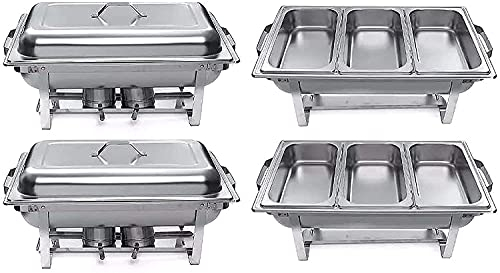 ACiyD 9L Chafing Dish Buffet Set, Stainless Steel Chafing Food Warmer Complete Set with Water Pan, Food Pan, Fuel Holder and Lid(Full Size with 1/3rd Inserts),4PCS (Color : 4pcs) (1pcs)