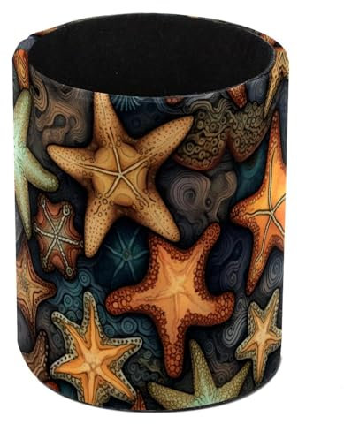 Retro Sea Star Standing Pencil Case, Cute Round Pen Holder Pouch Pencil Bag Makeup Brush Boxes for School Students Office Women Teens Girls Boys
