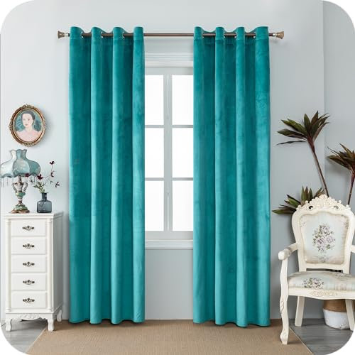 GIRASOLE HOME Coppia Tende Adelaide Morbide Oscuranti Termiche in Velluto 2 Pannelli da 140x240cm con Occhielli, Turchese