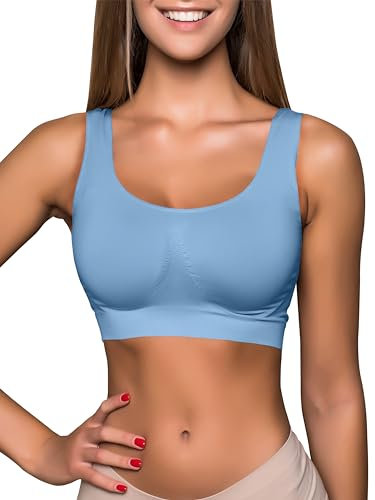 Love My Fashions® Sports Bras for Women Padded Seamless Wirefree Comfort Sleep Bra Stretch Crop Tops Vest for Gym Yoga Running Workout Fitness Aqua Blue