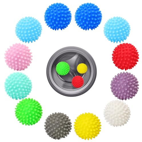 12 Stück Trocknerbälle Wäsche Trocknen Ball, Waschbälle für Daunenjacken, Dryer Balls Trocknerball Waschball, Wiederverwendbare Farbige Trockenkugeln für Trockner und Wäschetrockner