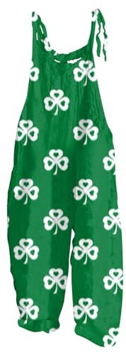 RMBLYfeiye Blaue Latzhose Jumpsuit Damen Langarm Kostüm Jumpsuit Damen Kleeblatt Druck St Patricks Day Kostüm Kuschelig Overall Ärmelloser Romper Racerback Latzhose Rückenfrei Jumpsuit Light Green S