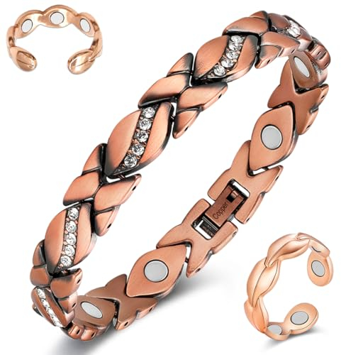 Cigmag Lymphdrainage Kupferarmband Damen Frauen Ultrastarke Magnete 99% Reines Kupfer Verstellbar mit Entnahmewerkzeug und Geschenkbox