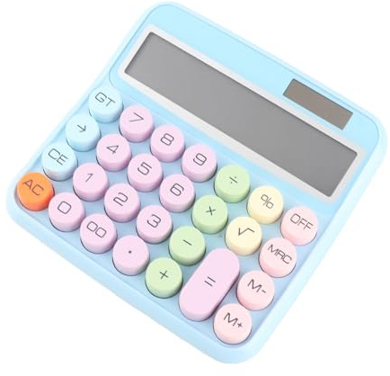 HUIOP Calculatrice Rose,Calculatrice mécanique Grand écran LCD à 12 Chiffres Grand Bouton Rond Écran inclinable à 15 ° Calculatrice Mignonne à Double Alimentation Couleur Bonbon Convient pour Le