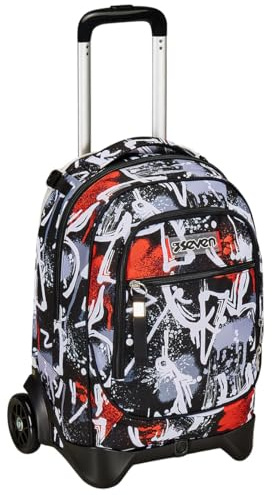 Seven Trolley New Tech, 2 Ruote, Spray Me, Nero, 3 in 1, Triplo Uso, Zaino con carrello sganciabile, Zaino Scuola Viaggio, Bambino Ragazzo.