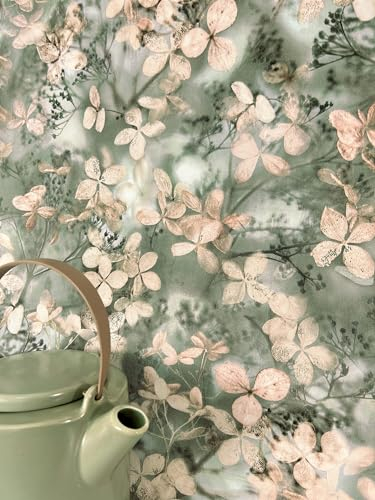 NEWROOM carta da parati Verdi Foglia Tessuto non Tessuto - Floreale Rosa Fiori Ramo Vintage