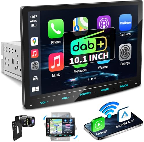 URVOLAX DAB+ Autoradio mit Bildschirm,10,1 Zoll Wireless Apple Carplay Android Auto, 1 Din Bluetooth Auto Radio Touch Display, Car Play Monitor mit MirrorLink/Navi/RDS/FM/AM/SWC/EQ/Rückfahrkamera