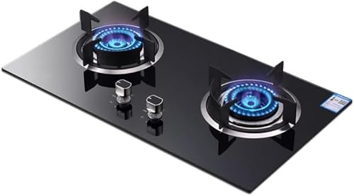 Piano Cottura a Gas a 2 Fuochi in Vetro Temperato, Piano Cottura a Gas da Incasso, Piano di Lavoro a Gas Doppio Bruciatore per Cucina Domestica Camper Appartamenti all'aperto, Facile da Puli