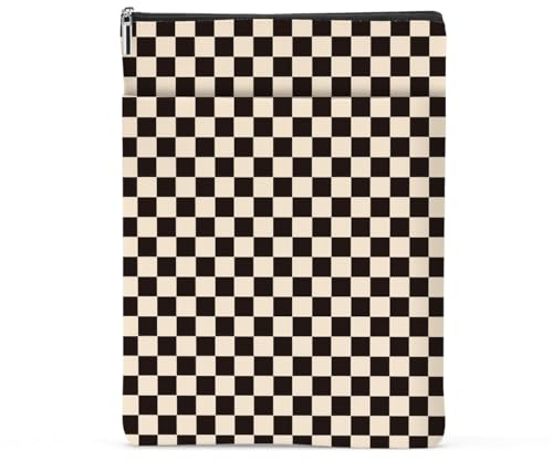 Black Plaid Book Lovers Gifts Book Sleeve Vintage Checkered Waterproof Book Cover Book Pouch Book Protector with Front Pocket Book Club Christmas Birthday Gifts for Women Girl Reader Book Accessories