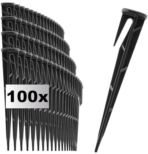 com-four® 100x Ganchos de fijación para Robots cortacésped - Anclajes de plástico al Suelo - Clavijas de fijación para mangueras, Cables y Cubiertas - Clavijas (100x Negro - Liso/para Cables)
