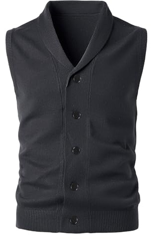 Sungerdasa Men's Shawl Collar Sweater Vest Casual Sleeveless Knitted Button Cardigan Vest Knitwear Black