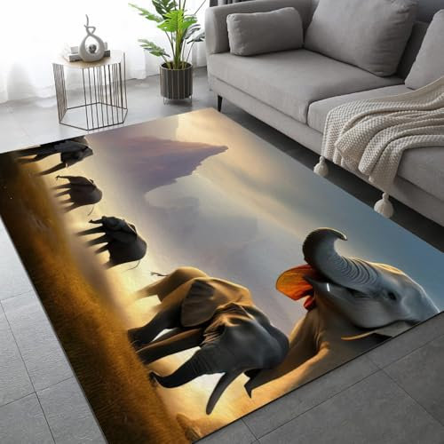ARiXIaNg Elefant Teppich Kinderteppich Modern 3D Afrika Tiere Teppich Schlafzimmer rutschfeste FußMatte Kinder Teenager Kurzflor Teppiche FüR Flur Wohnzimmer Boden Teppich 160x230 cm