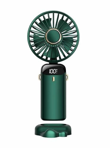 iW899Bytto Handheld Fan USB Mini Portable Rechargeable Small Fan Folding Neck Hanging Silent Desktop Small Electric Fan for Home Office Bedroom Outdoor Travel (Green)