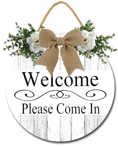 Geroclonup Cartello di benvenuto con scritta Welcome Please Come In per porta d'ingresso, rustico, in legno, per casa e ufficio, decorazione da parete per interni ed esterni, 28 cm