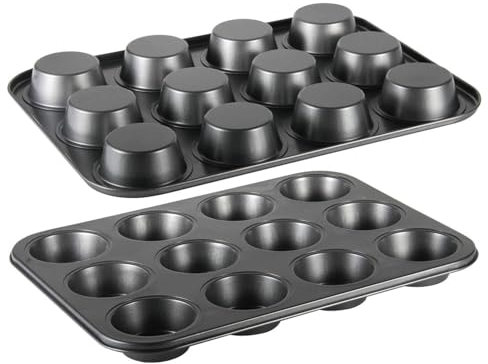 Muffin Backform, Muffinform Antihaft Backblech, 2 PCS Muffinblech 12er Mit Silikonölpinsel, Hochwertiger Antihaftbeschichtet Muffin Form, 35 x 27 x 3cm backblech Für Cupcakes, Brownies, Basic Baking