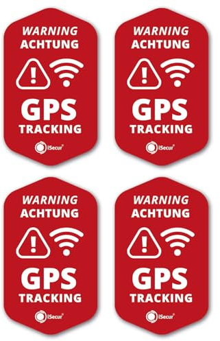 iSecur 4er GPS Tracking Aufkleber Set I 3 x 5 cm rot - hin834 | Warnung GPS-Gesichert, wetterfest, Digitaldruck mit UV-Schutzlaminat, selbstklebend, außenklebend, UV-beständig