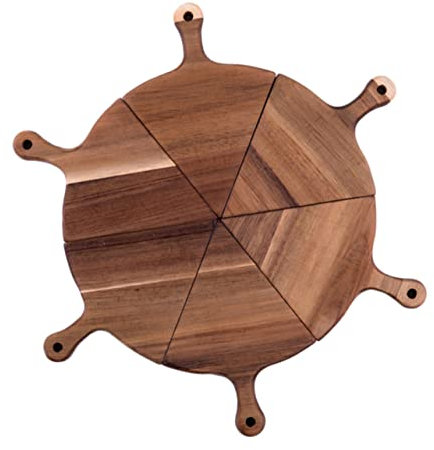 Cabilock 6pcs Chic Wooden Pizza Pan Divisible Pizza Serving Tray Western Food Serving Board Cheese Plate Storage