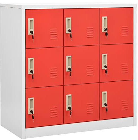 Xichuzi Schließfachschrank, Wertfachschrank, Fächerschrank, Schließfachschrank, Spinte Schrank, Aufbewahrungsschrã¤nke, Schließfach, Hellgrau und Rot 90x45x92,5 cm Stahl