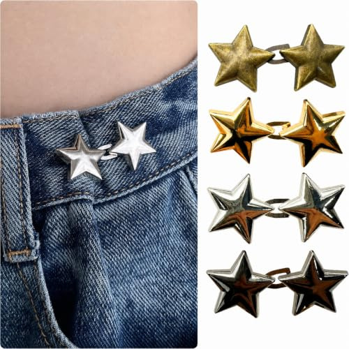 Xiciki 8 Pezzi Pulsante Jeans Clipsable Bottoni Jeans per Stringere Pantaloni, Cintura Stella per Stringere Pulsante Jeans Clip Sé Stesso Pulsanti Regolabili Senza Cuciture