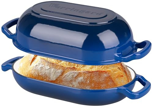 VORRINGARD Enameled Cast Iron Sourdough Bread Oven, Dutch Oven, Loaf Cast Iron Bread Pan for Homemade Bread Baking, Meatloaf Pan with Lid, 5QT, Blue