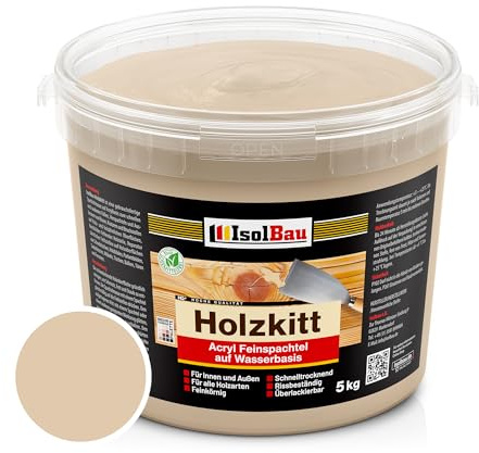 Isolbau Mastic pour bois 5 kg - Mastic bois extérieur et intérieur - Mastic de réparation pour bois - Mastic de réparation pour bois - Mastic prêt à l'emploi pour bois - Séchage rapide - Hêtre foncé