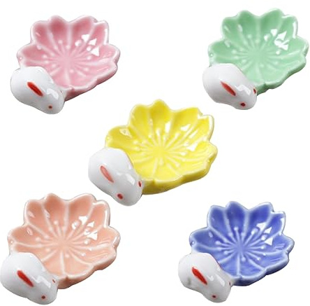 ABOOFAN Estante para Palillos De Cerámica Diseño Flor De Cerezo Multicolor, 5 Piezas, Soporte para Palillos Portátil, Decoración para Mesa Comedor y Hogar